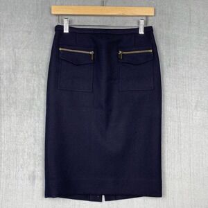 J Crew Pencil Skirt Womens Size 00 Navy Wool Preppy Academia Office Siren 03013